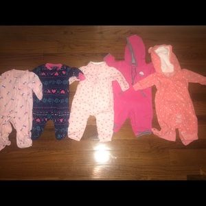Baby girl one-piece fleece outfits. 0-3 months